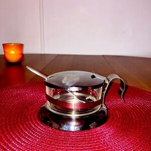 Fox Run Kitchens Cheese/Condiment Server Bowl. Stainless Steel Frame And Spoon.